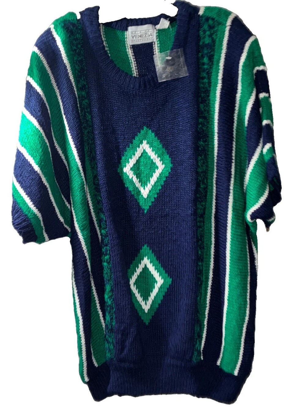 1990s navy blue short-sleeve knit sweater